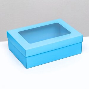 Коробка складная, крышка-дно, с окном, бирюзовая , 24 х 17 х 8 см (комплект из 5 шт.)