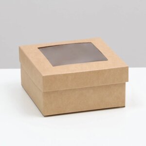 Коробка складная, крышка-дно,с окном, крафт, 10 х 10 х 5 см (комплект из 5 шт.)
