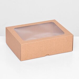 Коробка складная, крышка-дно, с окном, крафт, 20 х 15 х 6,5 см, комплект из 5 шт.)