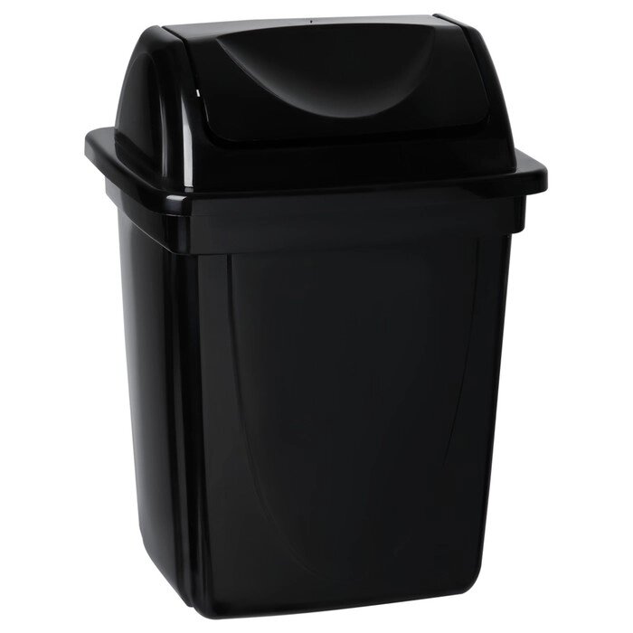 Корзина для бумаг и мусора Стамм, 12 литров, вращающаяся крышка, пластик, черная от компании Интернет-магазин "Flap" - фото 1