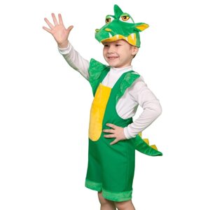 Костюм 'Дракончик зелёный'плюш шапочка, полукомбинезон, 3-6 лет, рост 92-122 см
