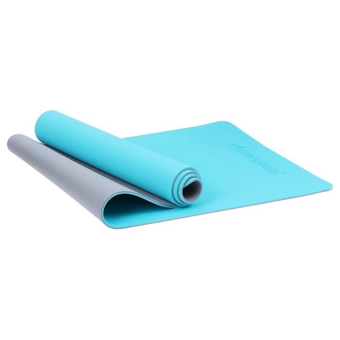 Коврик для фитнеса и йоги ONLYTOP, 183х61х0,6 см, цвет серый/голубой от компании Интернет-магазин "Flap" - фото 1