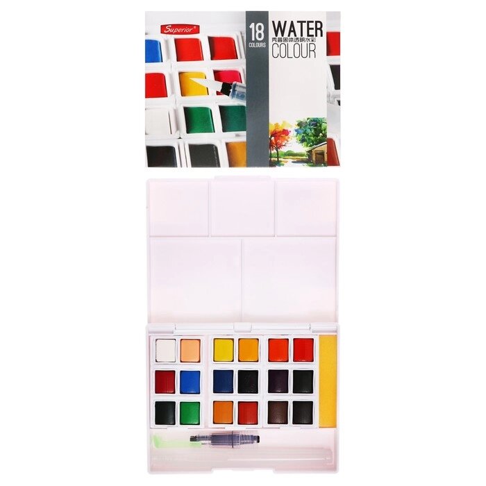 Краски акварельные 18 цветов + 1 кисть в пластиковой коробке  GTS-18 от компании Интернет-магазин "Flap" - фото 1