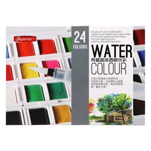 Краски акварельные 24 цвета + 1 кисть в пластиковой коробке GTS-24