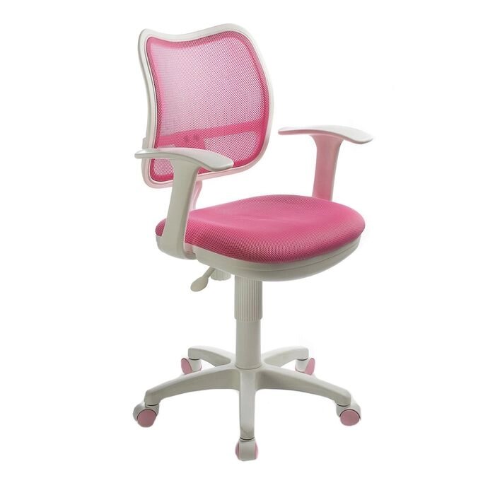 Кресло Бюрократ, с подлокотникам, розовый, спинка сетка, белый пластик, CH-W797/PK/TW-13A от компании Интернет-магазин "Flap" - фото 1