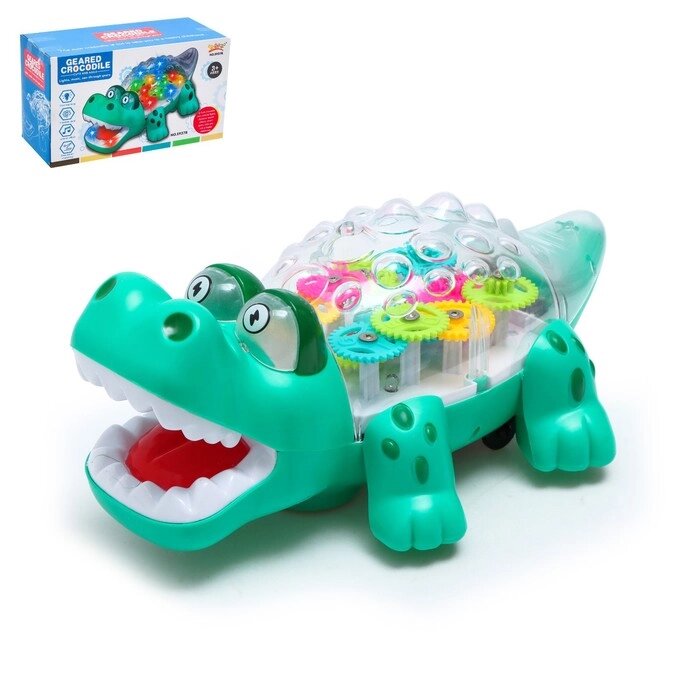 Крокодил 'Шестерёнки', свет и звук, работает от батареек, цвет зелёный от компании Интернет-магазин "Flap" - фото 1