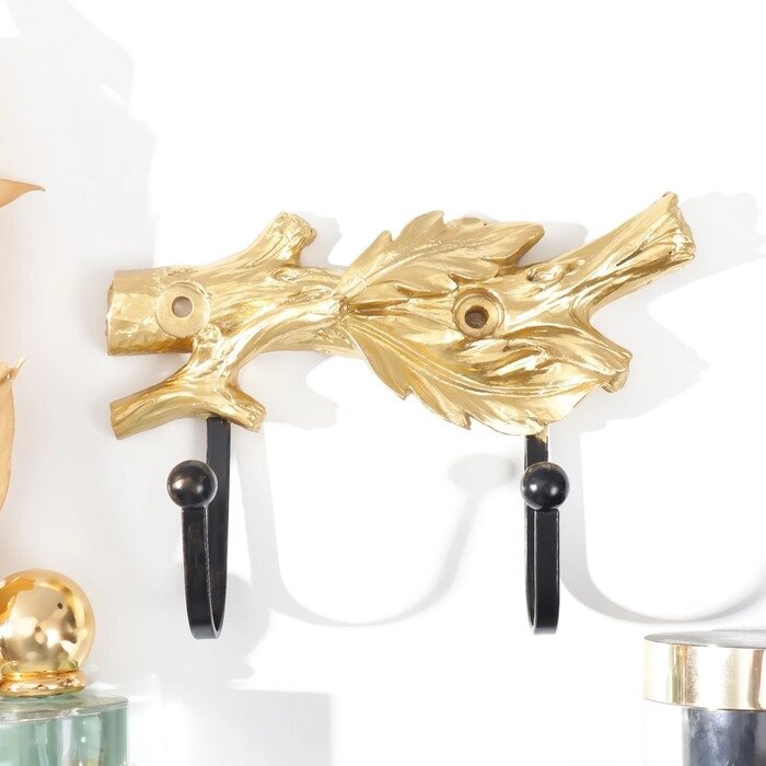 Крючки декоративные полистоун 'Золотая ветка с листьями' 11,5х4,4х16 см от компании Интернет-магазин "Flap" - фото 1