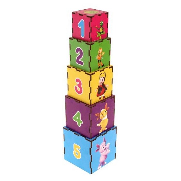 Кубик-пирамидка Лунтик 5 кубиков в наборе, изучаем цвета и счёт от компании Интернет-магазин "Flap" - фото 1