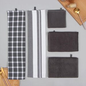 Кух. набор Этель Grey полотенце - 4 шт, салфетка 30х30 см, 100 хл.