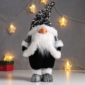 Кукла интерьерная 'Дед Мороз в чёрной шубке и колпаке с пайетками' 41х11х16 см