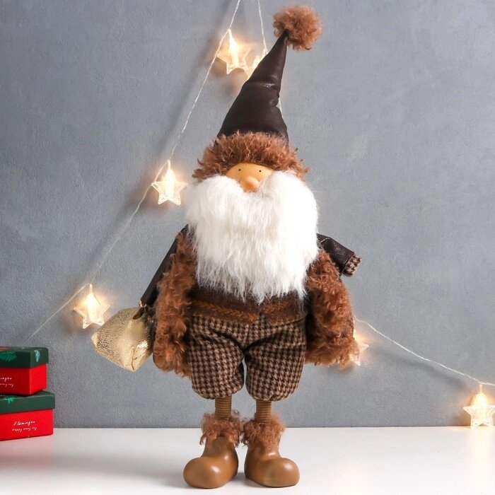 Кукла интерьерная 'Дед Мороз в коричневой шубке с мешком подарков' 27х14х62 см от компании Интернет-магазин "Flap" - фото 1