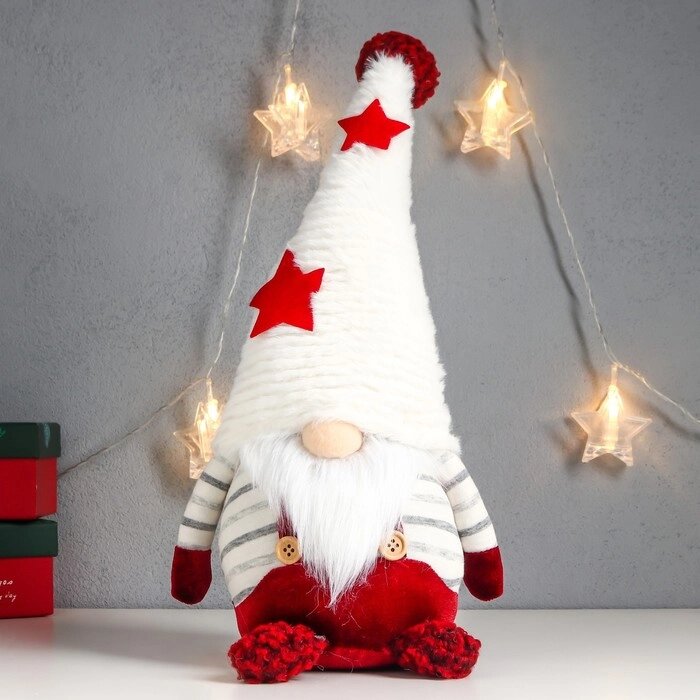 Кукла интерьерная 'Дед Мороз в красном комбинезоне, в колпаке со звёздами' 35х16х14 см от компании Интернет-магазин "Flap" - фото 1