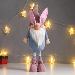 Кукла интерьерная 'Дед Мороз в розово-голубом наряде, в колпаке с ушками' 48х10х13 см