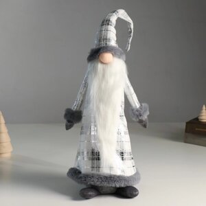 Кукла интерьерная 'Дед Мороз в сером кафтане в клетку' с серебром 16х13х60 см