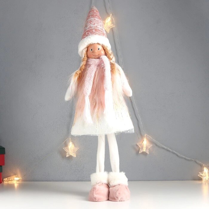 Кукла интерьерная 'Девочка с косами, в колпаке, бело-розовый наряд' 63х20х13 см от компании Интернет-магазин "Flap" - фото 1