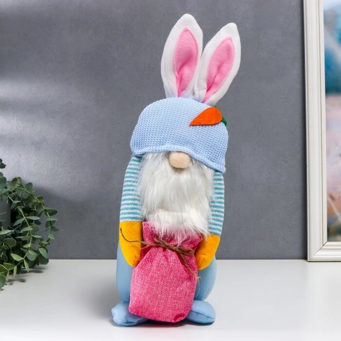 Кукла интерьерная 'Гном в шапке с зайчьими ушами, с мешком' голубой 40х14 см от компании Интернет-магазин "Flap" - фото 1