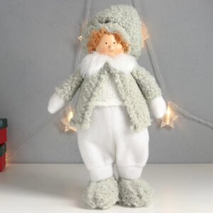 Кукла интерьерная 'Мальчишка-пухляш в шапке с бомбошкой, зимний наряд' 40х22х13 см