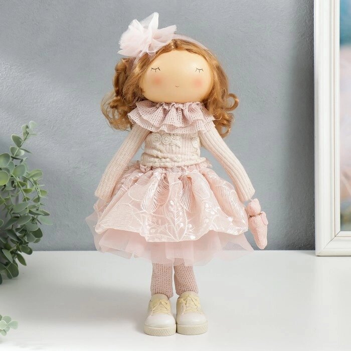 Кукла интерьерная 'Малышка Ася в розовом, с медведем' 36х13х15,5 см от компании Интернет-магазин "Flap" - фото 1