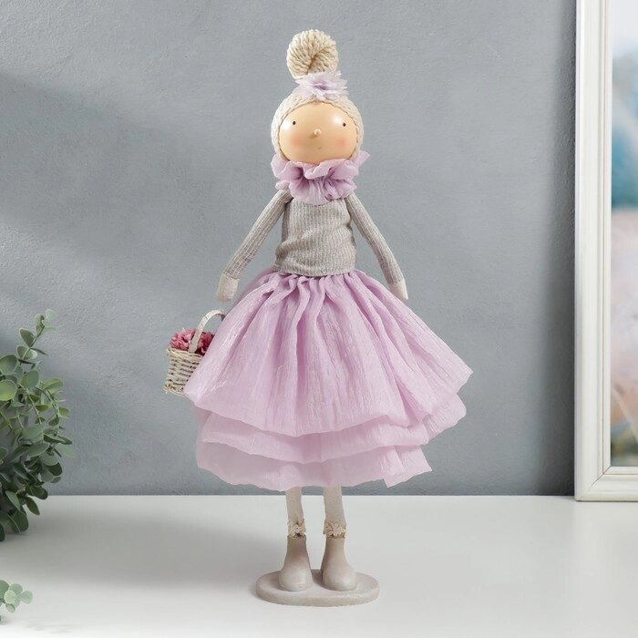 Кукла интерьерная 'Малышка в сиреневом наряде, с корзиной цветов' 45,5х17х19 см от компании Интернет-магазин "Flap" - фото 1