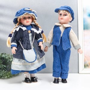 Кукла коллекционная парочка 'Наташа и Саша, синий вельвет' набор 2 шт 40 см