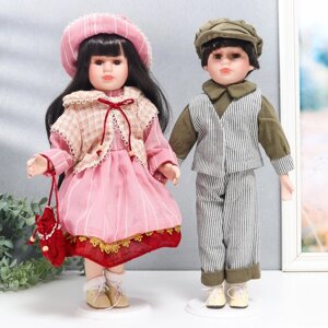Кукла коллекционная парочка 'Юля и Игорь, розовая полоска' набор 2 шт 40 см