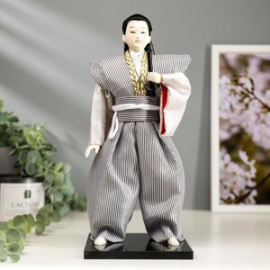 Кукла коллекционная 'Самурай в сером кимоно с мечом' 30х12,5х12,5 см