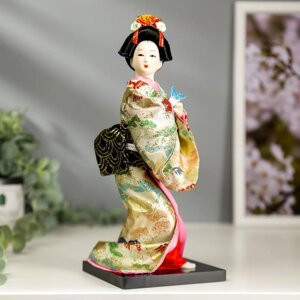 Кукла коллекционная 'Японка в цветочном кимоно с бабочкой на руке' 25х9,5х9,5 см