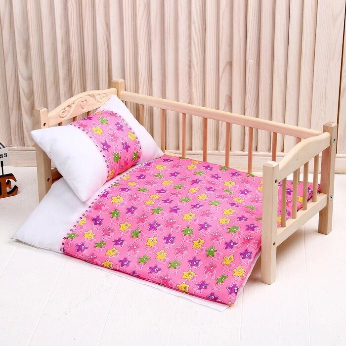 Кукольное постельное' Медузы на розовом с тесьмой'простынь, одеяло,46*36, подушка 23*17 от компании Интернет-магазин "Flap" - фото 1