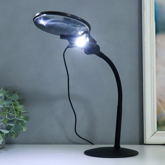 Лампа-лупа х3 х4,5 для творчества LED от 3LR1130 линзы d2,1 и 11 см чёрный от компании Интернет-магазин "Flap" - фото 1