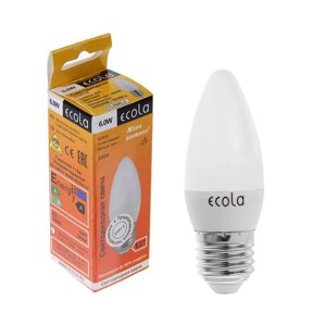 Лампа светодиодная Ecola 'свеча'E27, C37, 6 Вт, 4000 K, 101x37 мм, дневной белый