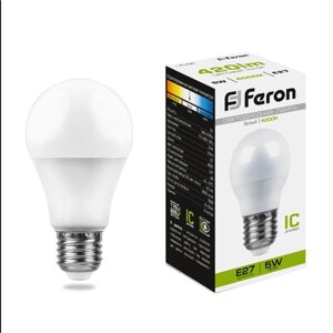 Лампа светодиодная FERON LB-38, G45, E27, 5 вт, 230 в, 4000 к, 420 лм, 200, 82 х 45 мм