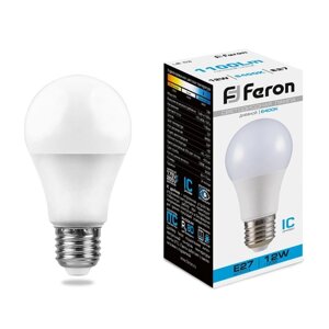 Лампа светодиодная FERON LB-93, A60, E27, 12 вт, 230 в, 6400 к, 1100 лм, 220, 118 х 60 мм