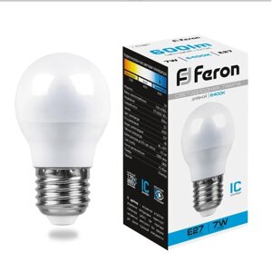 Лампа светодиодная FERON LB-95, G45, E27, 7 вт, 230 в, 6400 к, 600 лм, 220, 82 х 45 мм