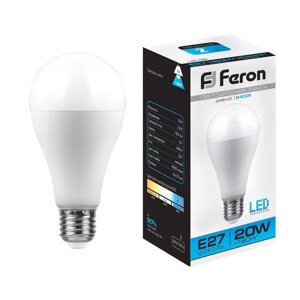 Лампа светодиодная FERON LB-98, A65, E27, 20 вт, 230 в, 6400 к, 1850 лм, 220, 135 х 65 мм