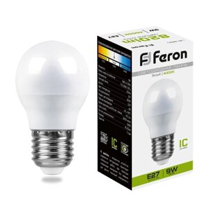 Лампа светодиодная FERON, Шар'Е27, 9 Вт, 230 В, 4000 К
