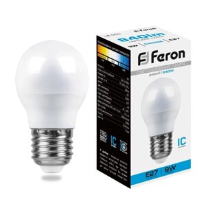 Лампа светодиодная FERON, Шар'Е27, 9 Вт, 230 В, 6400 К