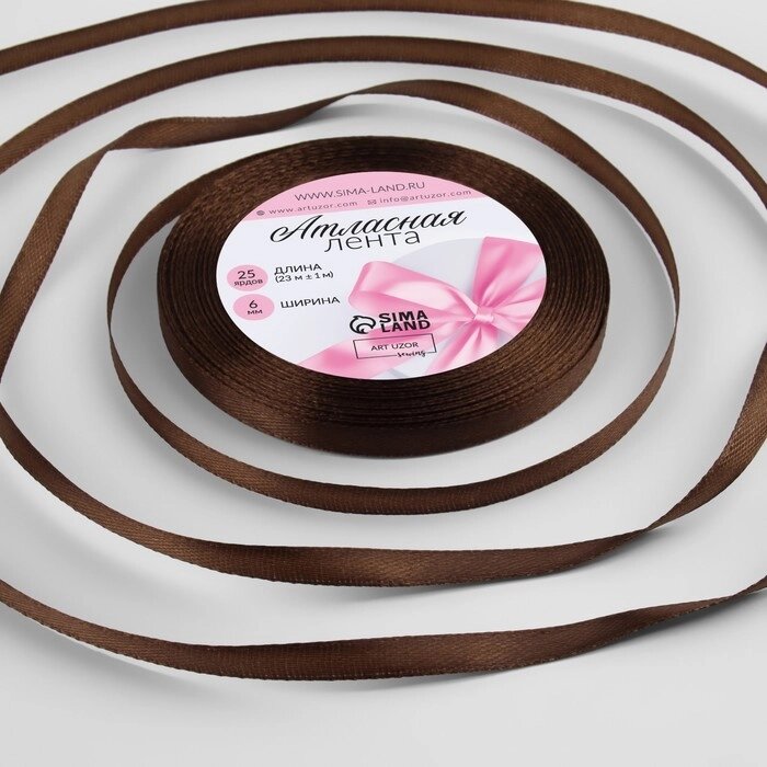 Лента атласная, 6 мм x 23  1 м, цвет горький шоколад М496 (комплект из 10 шт.) от компании Интернет-магазин "Flap" - фото 1