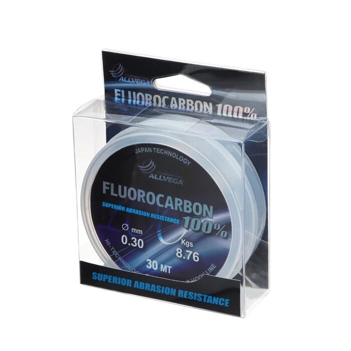 Леска монофильная ALLVEGA FX Fluorocarbon 100, диаметр 0.30 мм, тест 8.76 кг, 30 м, прозрачная от компании Интернет-магазин "Flap" - фото 1