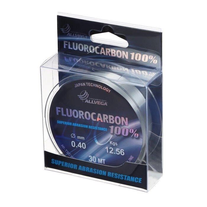 Леска монофильная ALLVEGA FX Fluorocarbon 100, диаметр 0.40 мм, тест 12.56 кг, 30 м, прозрачная от компании Интернет-магазин "Flap" - фото 1