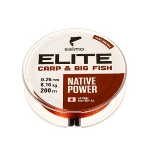 Леска монофильная Salmo Elite CARP BIG FISH, диаметр 0.25 мм, тест 6.1 кг, 200 м, коричневая