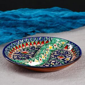 Менажница Риштанская Керамика 'Цветы'18 см, 2-х секционная, синяя