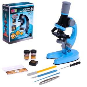 Микроскоп детский 'Юный ботаник' кратность х100, х400, х1200, голубой, подсветка