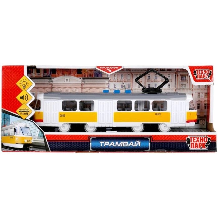 Модель 'Трамвай', 21,5 см, 3 кнопки, свет-звук, инерция, цвет жёлтый от компании Интернет-магазин "Flap" - фото 1