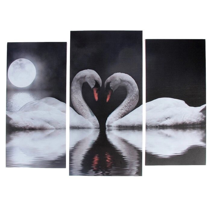 Модульная картина 'Лебеди под луной'  (2-25х52 1-30х60) 60х80 см от компании Интернет-магазин "Flap" - фото 1