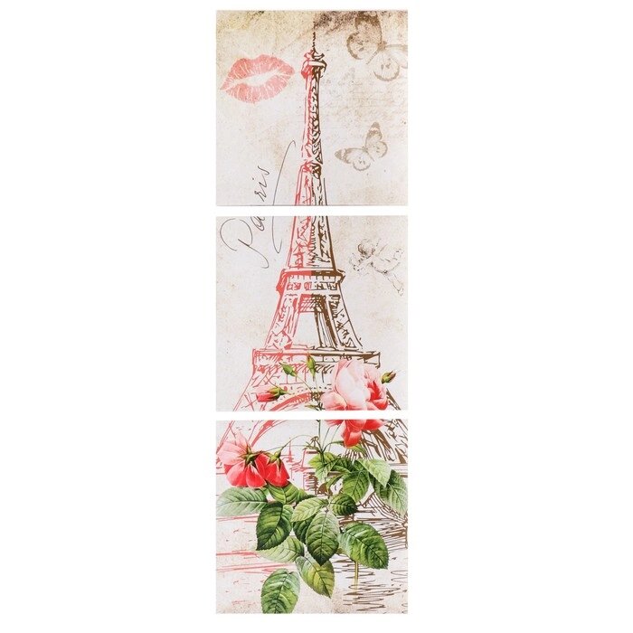 Модульная картина 'Романтичный Париж' 111х37 см (3 - 37х37см) от компании Интернет-магазин "Flap" - фото 1