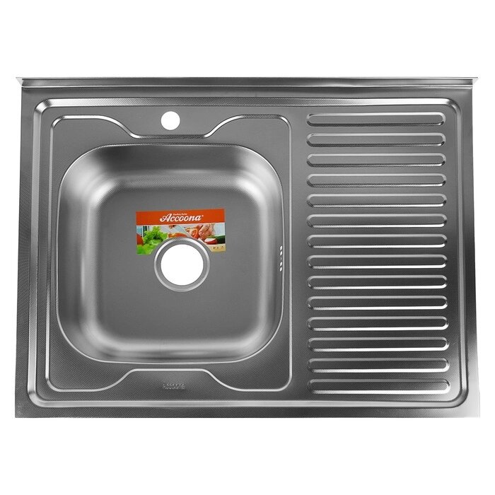 Мойка кухонная Accoona AC6080-L, накладная, левая, толщина 0.6 мм, 800х600х165 мм, декор от компании Интернет-магазин "Flap" - фото 1