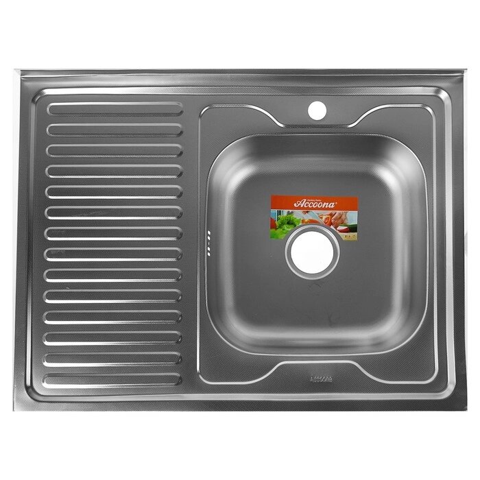 Мойка кухонная Accoona AC6080-R, накладная, правая, толщина 0.6 мм, 800х600х165 мм, декор от компании Интернет-магазин "Flap" - фото 1