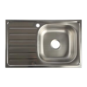 Мойка кухонная 'Владикс'врезная, с сифоном, 76х48 см, правая, нержавеющая сталь 0.6 мм