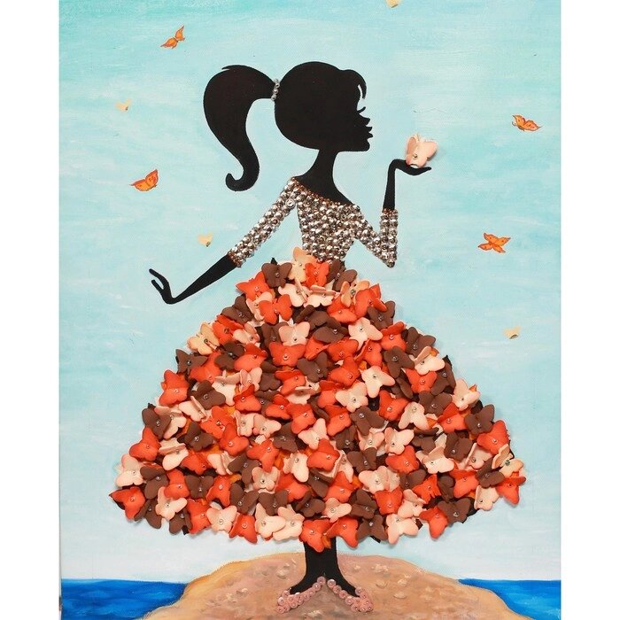 Мозаика из пайеток на холсте 'Девочка с бабочками' от компании Интернет-магазин "Flap" - фото 1
