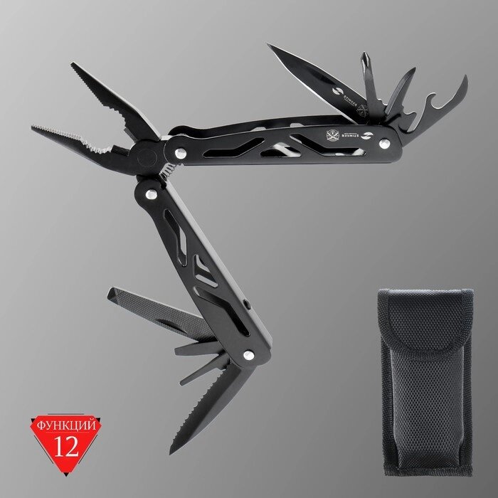 Мультитул Stinger с нейлоновым чехлом, 12 функций, сталь, алюминий, чёрный от компании Интернет-магазин "Flap" - фото 1
